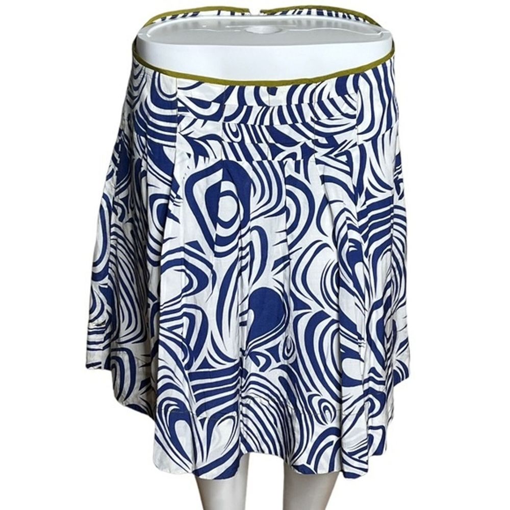 Cabi Skirt Women 8 Lombard White Blue Geometric Swirl A-Line Office Artsy Preppy